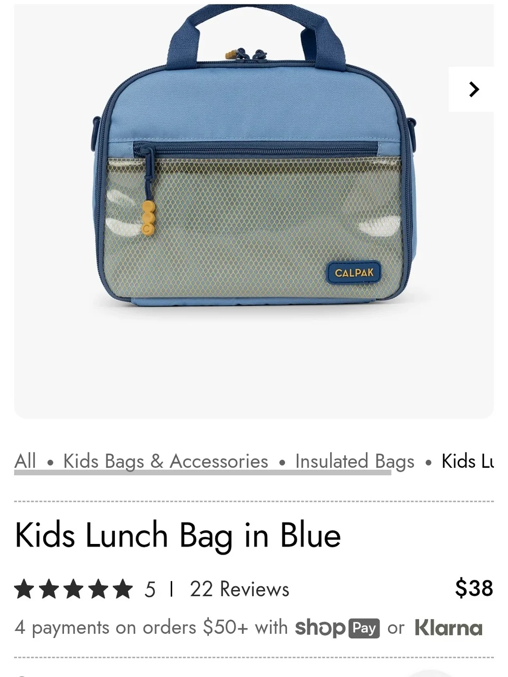 Calpak Kids Light Blue Nurture Life Lunch Bag NEW